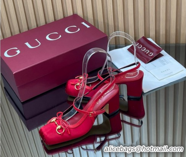 Best Price Gucci Horsebit Slingback Pumps 6.5cm in Satin 850327 Red 2026