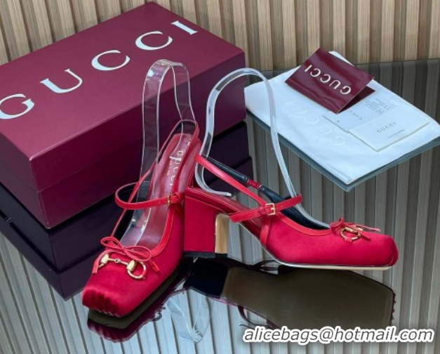 Best Price Gucci Horsebit Slingback Pumps 6.5cm in Satin 850327 Red 2026