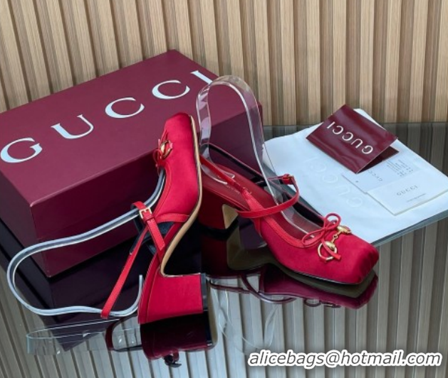 Best Price Gucci Horsebit Slingback Pumps 6.5cm in Satin 850327 Red 2026