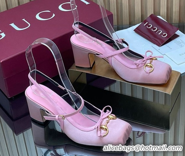 Best Price Gucci Horsebit Slingback Pumps 6.5cm in Satin 850327 Pink 2026