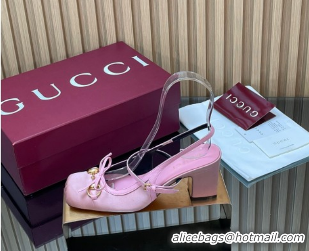 Best Price Gucci Horsebit Slingback Pumps 6.5cm in Satin 850327 Pink 2026