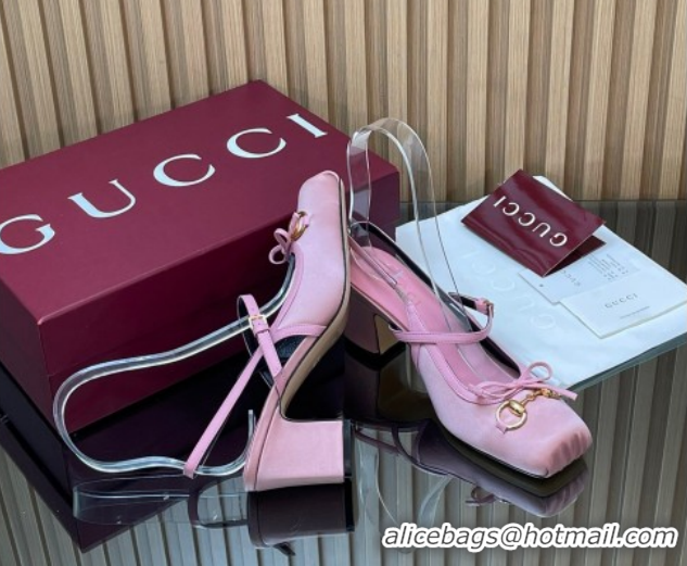 Best Price Gucci Horsebit Slingback Pumps 6.5cm in Satin 850327 Pink 2026