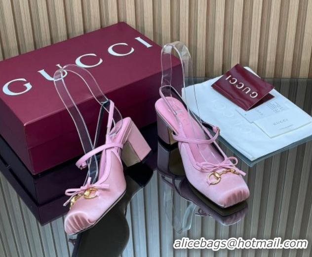 Best Price Gucci Horsebit Slingback Pumps 6.5cm in Satin 850327 Pink 2026