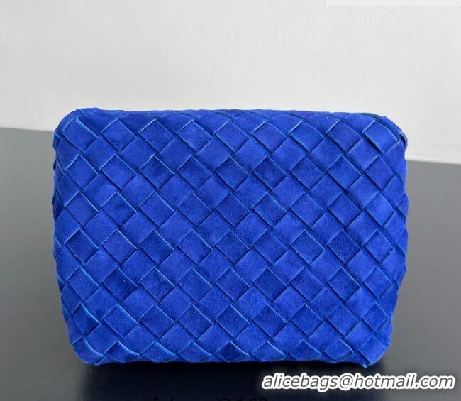 Promotional Bottega Veneta Small Parachute Shoulder Bag in Intrecciato Suede 796569 Royal Blue 2025