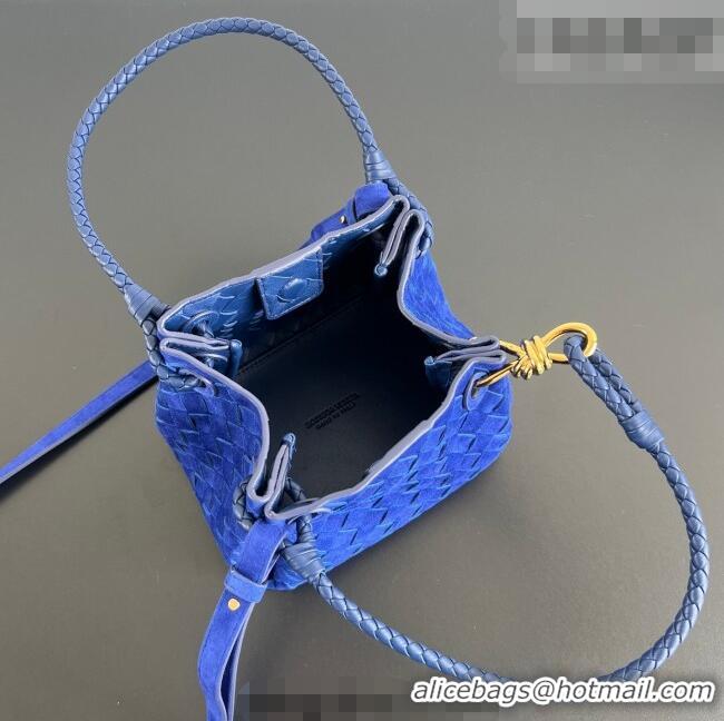 Promotional Bottega Veneta Small Parachute Shoulder Bag in Intrecciato Suede 796569 Royal Blue 2025