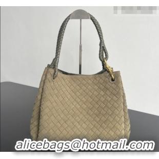 Trendy Design Bottega Veneta Large Parachute Shoulder Bag in Intrecciato Suede 796571 Grey Green 2025