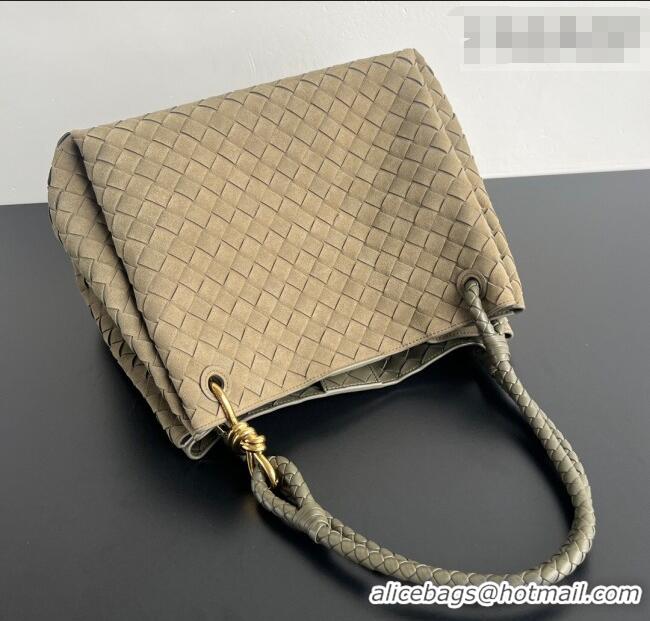 Trendy Design Bottega Veneta Large Parachute Shoulder Bag in Intrecciato Suede 796571 Grey Green 2025