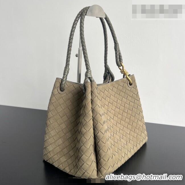 Trendy Design Bottega Veneta Large Parachute Shoulder Bag in Intrecciato Suede 796571 Grey Green 2025