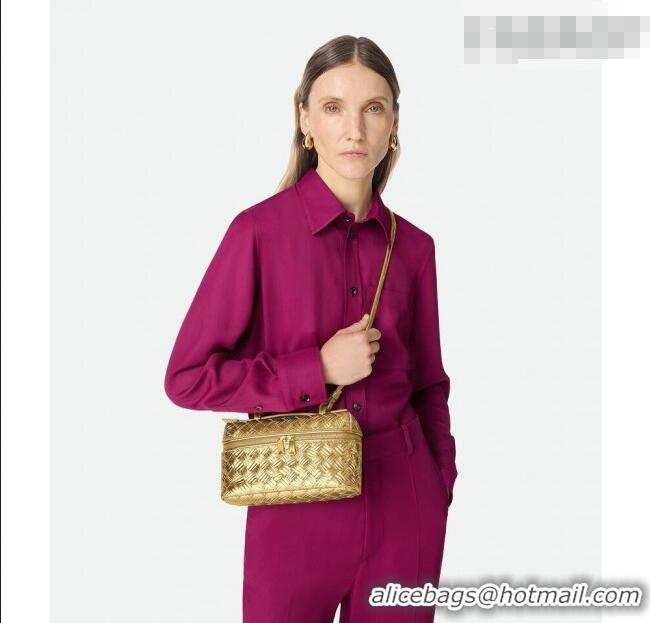 Famous Brand Bottega Veneta Bang Bang Vanity Case in Intrecciato Leather 789109 Gold-Tone 2025