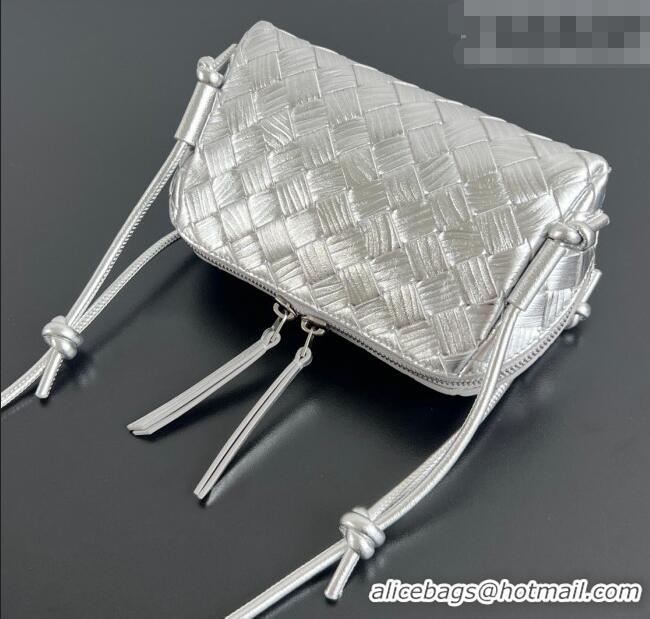 Best Price Bottega Veneta Intrecciato Leather Concert Pouch Mini bag 794258 Silver-Tone 2025