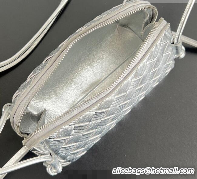 Best Price Bottega Veneta Intrecciato Leather Concert Pouch Mini bag 794258 Silver-Tone 2025