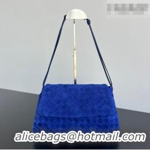 New Design Bottega Veneta Giorno Shoulder Bag in Intrecciato Suede 857657 Royal Blue 2026