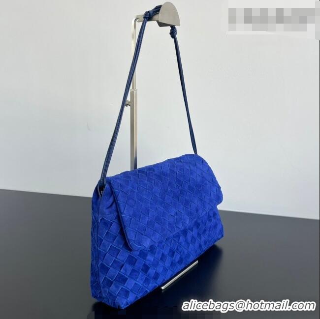 New Design Bottega Veneta Giorno Shoulder Bag in Intrecciato Suede 857657 Royal Blue 2026