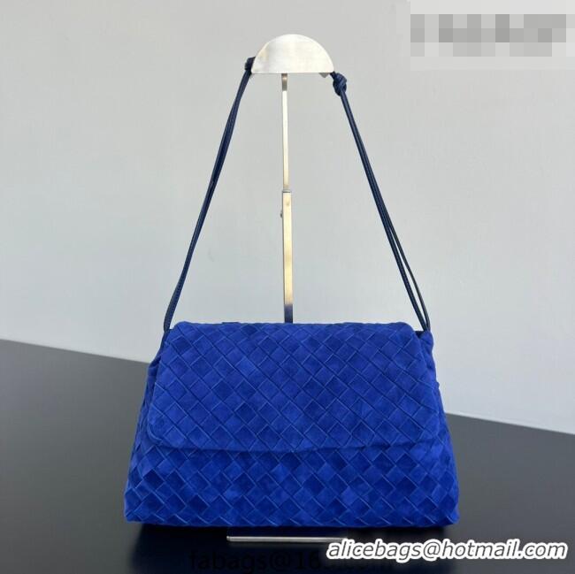 New Design Bottega Veneta Giorno Shoulder Bag in Intrecciato Suede 857657 Royal Blue 2026