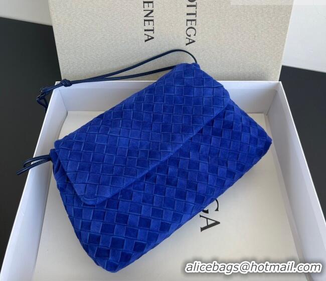 New Design Bottega Veneta Giorno Shoulder Bag in Intrecciato Suede 857657 Royal Blue 2026