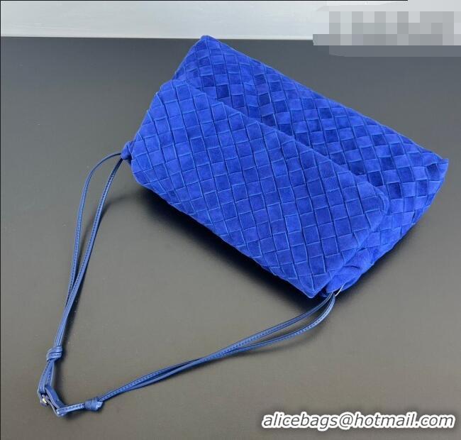 New Design Bottega Veneta Giorno Shoulder Bag in Intrecciato Suede 857657 Royal Blue 2026