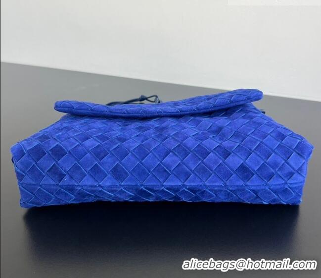 New Design Bottega Veneta Giorno Shoulder Bag in Intrecciato Suede 857657 Royal Blue 2026
