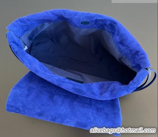 New Design Bottega Veneta Giorno Shoulder Bag in Intrecciato Suede 857657 Royal Blue 2026