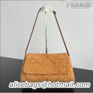 Super Quality Bottega Veneta Giorno Shoulder Bag in Intrecciato Suede 857657 Amber Brown 2026