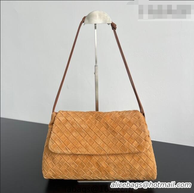 Super Quality Bottega Veneta Giorno Shoulder Bag in Intrecciato Suede 857657 Amber Brown 2026