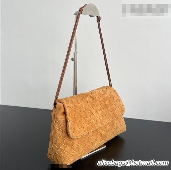 Super Quality Bottega Veneta Giorno Shoulder Bag in Intrecciato Suede 857657 Amber Brown 2026