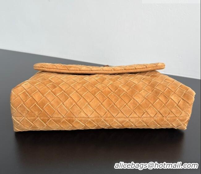 Super Quality Bottega Veneta Giorno Shoulder Bag in Intrecciato Suede 857657 Amber Brown 2026