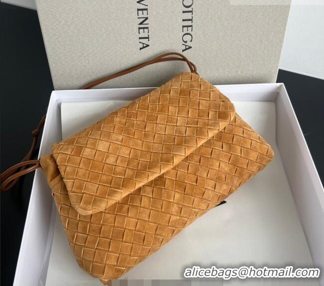 Super Quality Bottega Veneta Giorno Shoulder Bag in Intrecciato Suede 857657 Amber Brown 2026