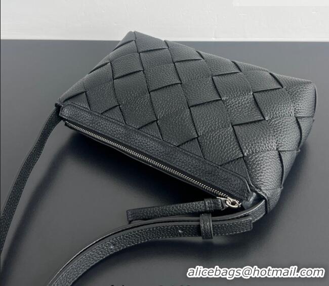 Top Design Bottega Veneta Men's Diago Zipped Messenger Bag in Grained Intrecciato Leather 837112 Black 2026