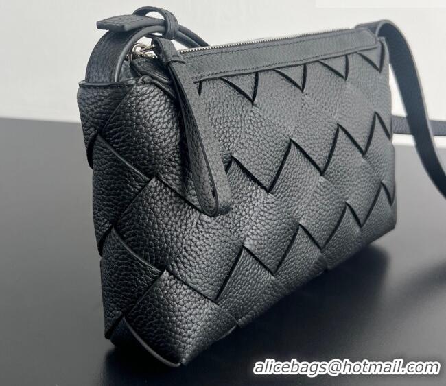 Top Design Bottega Veneta Men's Diago Zipped Messenger Bag in Grained Intrecciato Leather 837112 Black 2026