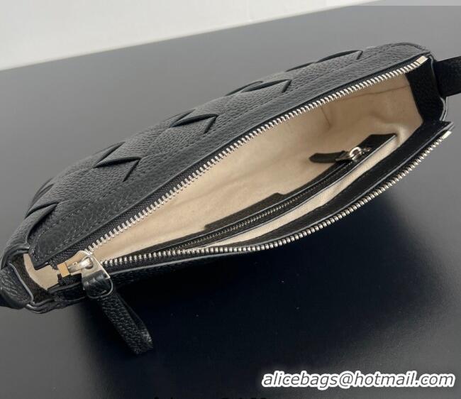 Top Design Bottega Veneta Men's Diago Zipped Messenger Bag in Grained Intrecciato Leather 837112 Black 2026