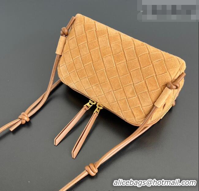 Top Quality Bottega Veneta Intrecciato Suede Concert Pouch Mini bag 794258 Amber Brown 2025