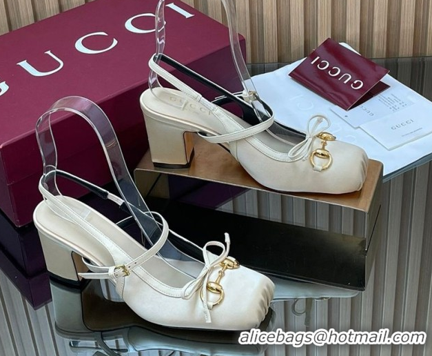 Popular Style Gucci Horsebit Slingback Pumps 6.5cm in Satin White 850327 2026