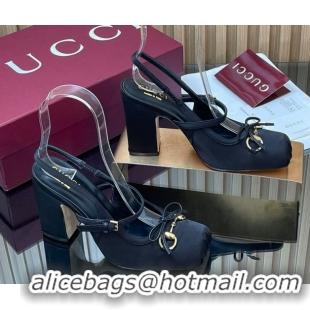 Discount Gucci Horsebit Slingback Pumps 9.5cm in Satin Black 850327 2026
