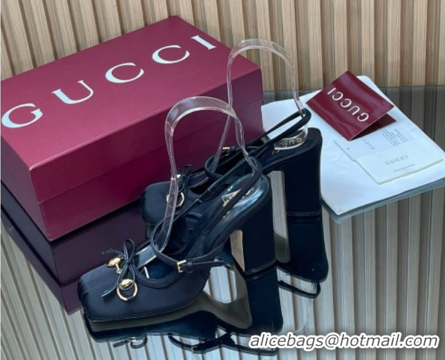 Discount Gucci Horsebit Slingback Pumps 9.5cm in Satin Black 850327 2026