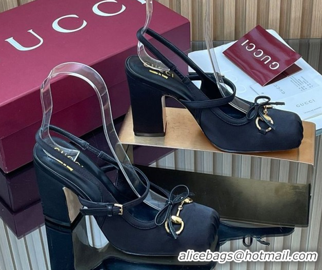 Discount Gucci Horsebit Slingback Pumps 9.5cm in Satin Black 850327 2026