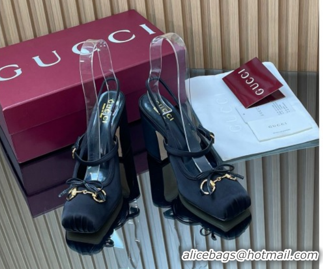 Discount Gucci Horsebit Slingback Pumps 9.5cm in Satin Black 850327 2026