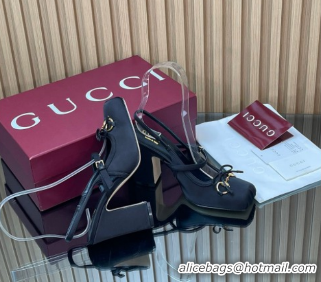 Discount Gucci Horsebit Slingback Pumps 9.5cm in Satin Black 850327 2026