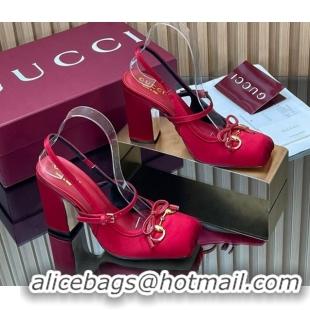 Best Grade Gucci Horsebit Slingback Pumps 9.5cm in Satin 850327 Red 2026