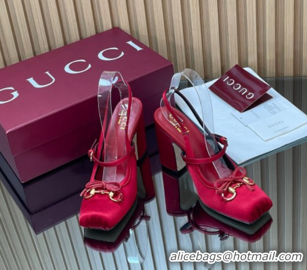 Best Grade Gucci Horsebit Slingback Pumps 9.5cm in Satin 850327 Red 2026