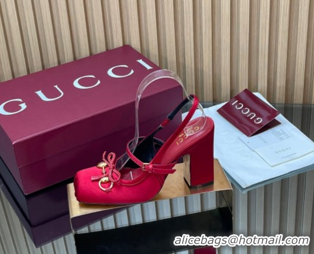 Best Grade Gucci Horsebit Slingback Pumps 9.5cm in Satin 850327 Red 2026