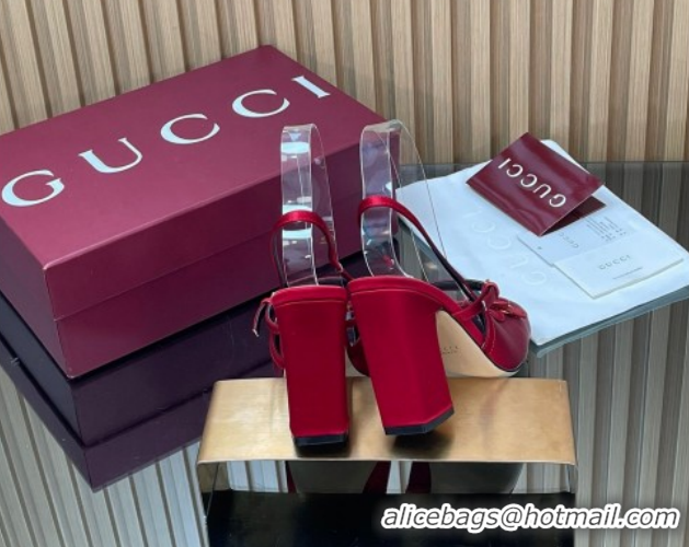 Best Grade Gucci Horsebit Slingback Pumps 9.5cm in Satin 850327 Red 2026