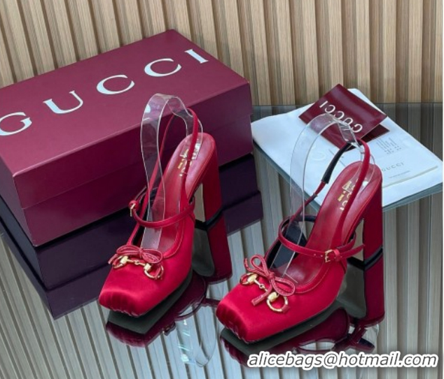 Best Grade Gucci Horsebit Slingback Pumps 9.5cm in Satin 850327 Red 2026