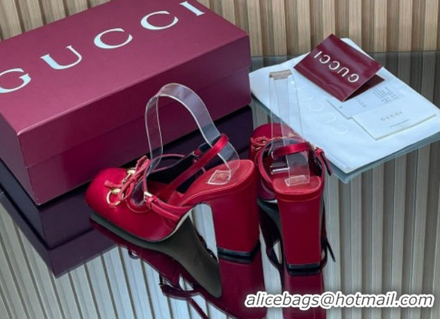 Best Grade Gucci Horsebit Slingback Pumps 9.5cm in Satin 850327 Red 2026