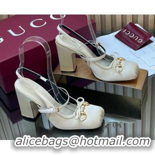 Most Popular Gucci Horsebit Slingback Pumps 9.5cm in Satin 850327 White 2026