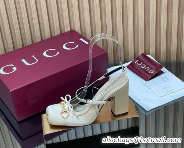Most Popular Gucci Horsebit Slingback Pumps 9.5cm in Satin 850327 White 2026