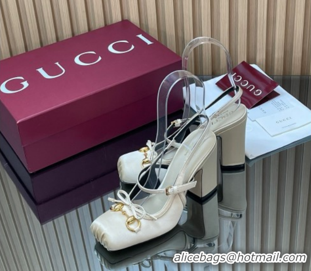Most Popular Gucci Horsebit Slingback Pumps 9.5cm in Satin 850327 White 2026