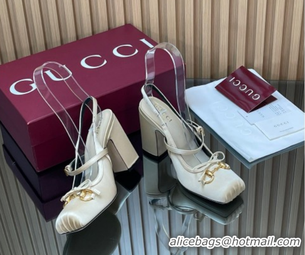 Most Popular Gucci Horsebit Slingback Pumps 9.5cm in Satin 850327 White 2026