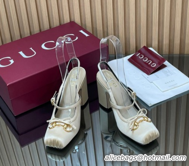 Most Popular Gucci Horsebit Slingback Pumps 9.5cm in Satin 850327 White 2026