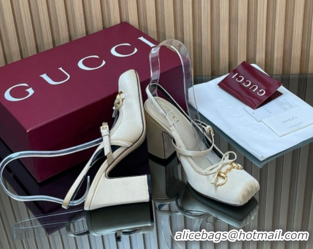 Most Popular Gucci Horsebit Slingback Pumps 9.5cm in Satin 850327 White 2026