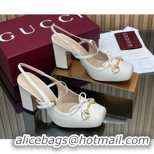 Unique Style Gucci Horsebit Slingback Pumps 9.5cm in Calf Leather 850327 White 2026
